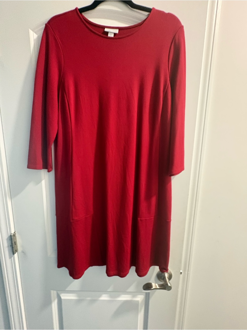 J.JillRed Women's A-Line Knit Dress Knee-length 3/4 Sleeves Round Beck Sz Med